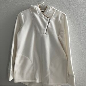 Susan Graver Weekend Polar Fleece Hooded Zip Neck Top  - Ivory (XXS) A469650